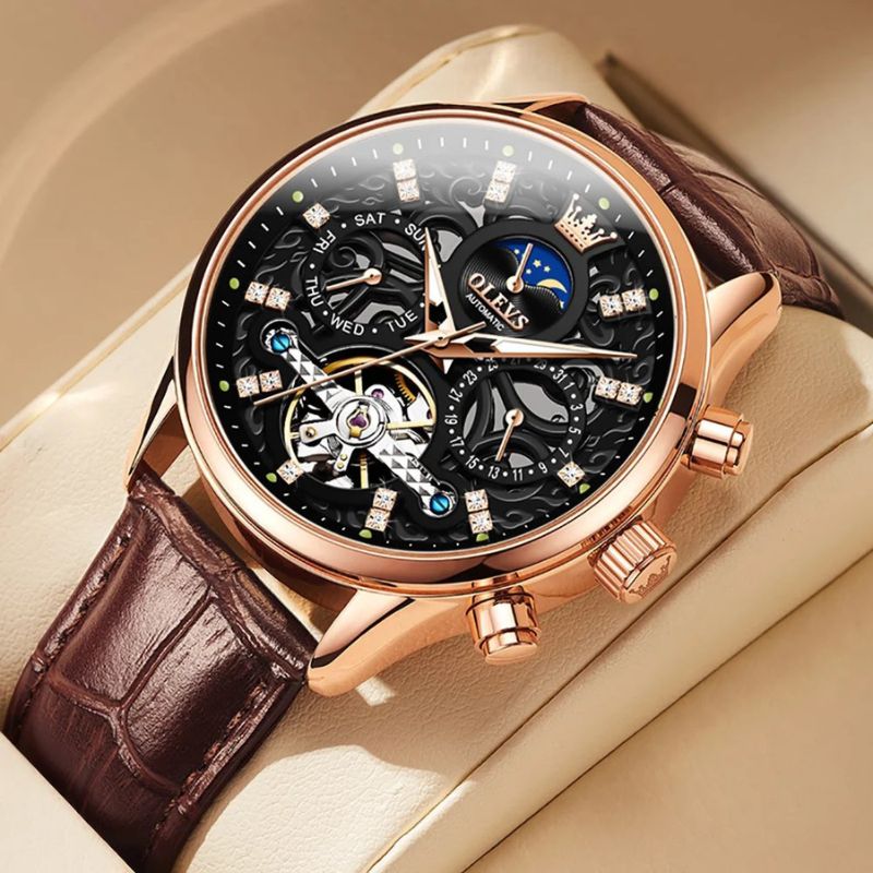 Mechanische Automatik-Uhr mit Lederband