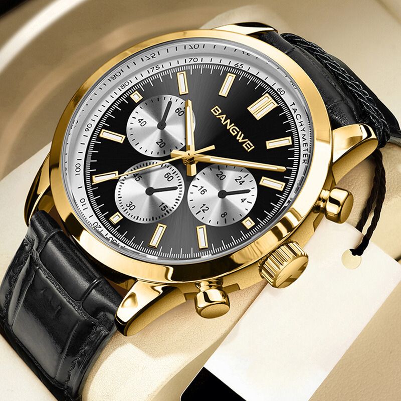 Lässige Sport Militär Geschäft Leder Quarz Uhr